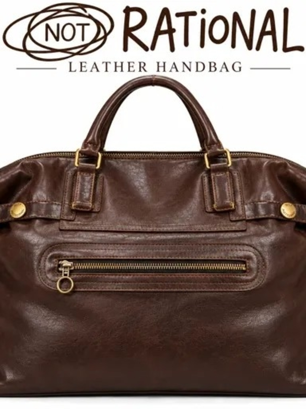 Not Rational Dark Brown Leather Briefcase with Brass Hardware